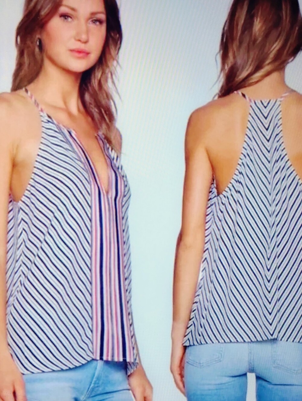 NWOT Joie Red, White & Blue Striped Silk Tank Top Flowy Racerback Women's Sz S